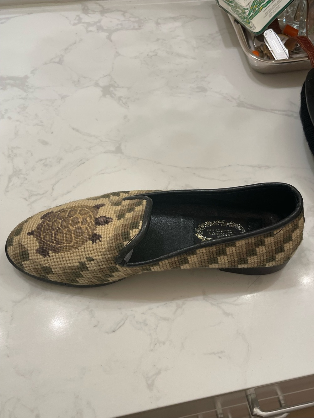 Embroidered Turtle Needlepoint Loafer - Beige/Tan
